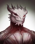 anthro baldur&#039;s_gate dragon dragonborn_(dnd) dungeons_and_dragons facial_piercing glowing glowing_eyes grin hasbro hi_res horn male piercing red_eyes ring_piercing scales sharp_teeth shirtless simple_background smile solo spikes spikes_(anatomy) tavyapl teeth the_dark_urge_(baldur&#039;s_gate) white_background white_body white_horn white_scales wizards_of_the_coast