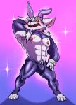 anthro armpit_hair bodily_fluids body_hair bunny_costume clothing costume dark_sparce embarrassed fake_ears fake_rabbit_ears hi_res kled_(lol) latex league_of_legends male nipples null_bulge reverse_bunny_costume riot_games solo sweat yordle