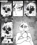  2016 accessory anthro belly big_breasts blake_sinclair blush bodily_fluids bow_ribbon bra breasts clothing comic crying_laughing domestic_cat duo english_text eyes_closed felid feline felis female hair hair_accessory hair_bow hair_ribbon hair_trimming hi_res if_hell_had_a_taste lagomorph laugh leporid makeup mammal marci_hetson mirror notched_ear obese obese_anthro obese_female open_mouth overweight overweight_anthro overweight_female personal_grooming rabbit ribbons scar scissors shirt spray_can styling_hair tears text text_on_clothing text_on_shirt text_on_topwear topwear trimming_(grooming) underwear viroveteruscy 