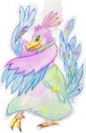 absurd_res alpha_channel anthro avian avian_feet beak biped bird blue_body clothing dancing dress feathered_crest feathered_wings feathers galliform green_eyes gyro_feather head_crest hi_res male peafowl phasianid pink_body scarf tail tail_feathers whiteafi winged_arms wings