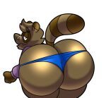  anthro big_butt brown_body brown_fur bubble_butt butt canid canine clothing colelucario fur hi_res looking_back male mammal presenting presenting_hindquarters raccoon_dog rear_view simple_background solo tanuki thong tuck_(colelucario) underwear white_background 