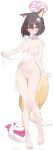  1girl animal_ear_fluff animal_ears bare_arms bare_legs bare_shoulders barefoot blue_archive blush bra brown_hair clothes_lift colored_inner_animal_ears commentary_request fox_ears fox_girl fox_mask fox_tail full_body hair_between_eyes halo highres izuna_(blue_archive) korean_commentary looking_at_viewer mask munseonghwa navel panties pink_halo rope shimenawa short_hair solo standing stomach tail underwear white_bra white_panties yellow_eyes 