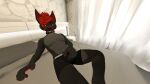 anthro canid canine canis clothing furythewolf hi_res male mammal simple_background smile solo underwear virtual_reality vrchat vrchat_model wolf
