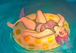 2021 absurd_res animal_humanoid belly big_breasts breasts clothed clothing dragon dragon_humanoid feet female floating gonda_(plus-sized_elf) hair hair_in_water hi_res high-angle_view humanoid humanoid_pointy_ears idioluck inflatable inner_tube lying on_back plus-sized_elf red_body red_clothing red_eyes red_hair red_scales red_swimwear reptile reptile_humanoid scales scalie scalie_humanoid signature solo swim_ring swimwear tail thick_thighs water