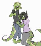  animated anthro balls black_clothing black_hair black_shirt black_topwear blonde_hair blush bodily_fluids bottomwear clothing denim denim_clothing desperation duo embarrassed erection female genital_fluids genitals green_body grey_clothing grey_shirt grey_topwear grope groping_crotch hair highlights_(coloring) jeans knock-kneed lizard long_tail male markings omorashi paddle-boat pants peeing peeing_on_another penis purple_clothing purple_highlights purple_shirt purple_topwear reptile scalie shirt simple_background spines striped_markings stripes topwear urine urine_drip urine_on_hand urine_puddle vale valerie watersports wet wet_bottomwear wet_clothing wet_pants wet_shirt wet_topwear white_background 