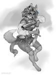 action_pose anthro canid canine female fox gun hi_res jewelry laila_kumaki levelviolet mammal melee_weapon pose ranged_weapon solo sword weapon