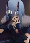  1other absurdres black_nails blue_hair crying crying_with_eyes_open hair_between_eyes hand_on_own_face highres horns rimuru_tempest sakunotoon simple_background tears tensei_shitara_slime_datta_ken yellow_eyes 