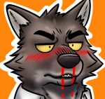  anthro blood blush bodily_fluids canid canine canis dreamworks heresy_(artist) low_res male mammal meme mr._wolf_(the_bad_guys) nosebleed simple_background the_bad_guys wolf yellow_sclera 