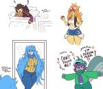 anthro avian big_breasts bird breasts canid canine ceroba_(undertale_yellow) clothing clover_(undertale_yellow) cosplay crossover crossover_cosplay dialogue duo female fox hair hilda_(pokemon) huge_breasts human kanako_(undertale_yellow) long_hair looking_at_mirror looking_at_object male male/female mammal martlet_(undertale_yellow) mature_female mirror mooch_(undertale_yellow) nintendo pokeball pokemon rodent sciurid signirsol sleeping sweater thick_thighs topwear tree_squirrel undertale_(series) undertale_yellow wide_hips