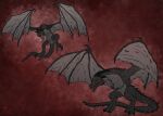 absurd_res concept_art dragon duo female feral flying hi_res horn male mammalian_breasts nestra notched_wings red_eyes scales secrets_of_uncrom spiked_tail spikes spikes_(anatomy) tail uncrom visha wings wyvern yenocwolf