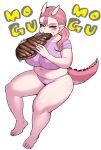 2021 2_horns animal_humanoid beef belly big_breasts breasts clothing crop_top dragon dragon_humanoid eating feet female food gonda_(plus-sized_elf) hair hi_res high-angle_view holding_food holding_object horn humanoid humanoid_pointy_ears meat muffin_top narrowed_eyes navel panties pink_body pink_clothing pink_eyes pink_hair pink_panties pink_scales pink_underwear plus-sized_elf reptile reptile_humanoid scales scalie scalie_humanoid shirt sitting slightly_chubby slightly_chubby_female slightly_chubby_humanoid solo sound_effects steak synecdoche tail text thick_thighs topwear underwear