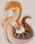 ambiguous_gender apode brown_body draconcopode grey_background hi_res imperatorcaesar legless markings orange_body serpentine simple_background simple_eyes solo spots spotted_body striped_body stripes tan_body worm