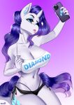 absurd_res anthro belly big_breasts blue_eyes breasts clothed clothing curvy_female curvy_figure cutie_mark digital_media_(artwork) equid equine female friendship_is_magic hair hasbro hi_res horn horse huge_breasts legwear mammal my_little_pony piercing pony purple_hair rarity_(mlp) selfie simple_background solo thick_thighs thigh_highs unicorn wide_hips zhadart