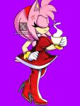 3:4 accessory amy_rose annoyed annoyed_expression anthro big_breasts boots bracelet breasts clothing cross-popping_vein dress eulipotyphlan eyes_closed female footwear fur genyacero gloves hair_accessory hairband handwear hedgehog hi_res high_heeled_boots high_heels hot_drink jewelry legwear mammal mug pink_body pink_fur sega solo sonic_the_hedgehog_(series) steam tail thigh_boots thigh_highs watermark