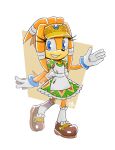  1girl alternate_costume apron blue_eyes brown_footwear cylent_nite full_body furry furry_female gloves looking_at_viewer signature smile solo sonic_(series) sonic_adventure tail tikal_the_echidna visor_cap white_apron white_gloves 