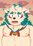 2024 absurd_res agyou anthro asian_mythology azusagp belly digital_media_(artwork) east_asian_mythology foo_dog hi_res japanese_mythology jewelry komainu lifewonders male mammal mythology necklace nipples overweight overweight_male simple_background solo tokyo_afterschool_summoners white_body yokai