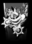  bel_(doting123) book commentary_request crown greyscale holding holding_book horns kirby kirby&#039;s_return_to_dream_land kirby_(series) magolor master_crown monochrome no_humans on_shoulder rayman_limbs solid_oval_eyes 
