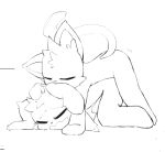 anthro canid canine canis catnap_(poppy_playtime) cheesefries dogday_(poppy_playtime) domestic_cat domestic_dog duo felid feline felis fur genitals jewelry male mammal open_mouth poppy_playtime purple_body simple_background smile smiling_critters tail