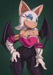 5_fingers anthro armwear bare_shoulders bat breasts cleavage clothed clothing elbow_gloves eyeshadow female fingers fur gloves handwear makeup mammal massivetwo rouge_the_bat sega simple_background solo sonic_the_hedgehog_(series) tan_body tan_skin white_body white_fur wings