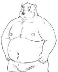 2022 anthro belly big_belly blush bodily_fluids bulge clothing hi_res humanoid_hands kemono male mammal maron2475 moobs navel nipples overweight overweight_male simple_background solo sweat underwear ursid 
