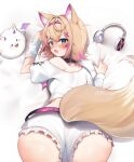 1girl animal_ear_fluff animal_ears ass ass_focus blonde_hair blue_eyes dog_ears dog_girl dog_tail hair_ornament highres hololive hololive_english maru_ccy mococo_abyssgard multicolored_hair open_mouth pink_hair solo streaked_hair tail virtual_youtuber x_hair_ornament 