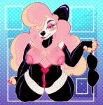 absurd_res anthro big_breasts blush breasts canid canine clothed clothing digital_media_(artwork) female hair hi_res jacket leather leather_clothing leather_jacket leather_topwear mammal nipples pink_hair pink_nipples solo sweetpeachpaws topwear