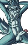  10:16 akenju anthro balls biped blue_body blue_fur brand_new_animal canid canine canis chest_tuft fur genitals hi_res humanoid_genitalia humanoid_penis male mammal mane multicolored_body muscular muscular_anthro muscular_male nude penis presenting shirou_ogami solo studio_trigger tuft two_tone_body wolf 