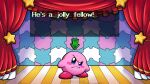  arrow_(symbol) blush_stickers colored_skin highres kirby kirby_(series) kirby_super_star looking_at_viewer ne0n no_humans pink_skin stage_curtains standing star_(symbol) twitter_username 