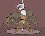 avian choker clothing dancing female feral fishnet friendship_is_magic gilda_(mlp) grin gryphon hasbro hi_res jewelry lingerie my_little_pony mythological_avian mythological_creature mythology navel necklace pole pole_dancing smile solo sombird