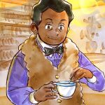  1boy black_bow black_bowtie black_hair bow bowtie brown_eyes brown_vest buttons closed_mouth collared_shirt commentary cup dark-skinned_male dark_skin facial_hair go-lurk highres holding holding_cup holding_spoon indoors laventon_(pokemon) long_sleeves looking_down male_focus pokemon pokemon_legends:_arceus purple_shirt shirt short_hair smile solo spoon steam stirring stubble upper_body vest 