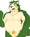  2022 anthro balls belly big_belly black_nose blush canid canine canis censored domestic_dog flaccid genitals green_body hi_res kemono lifewonders live-a-hero male mammal mokdai overweight overweight_male penis pute_819 solo video_games 