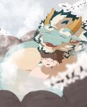 absurd_res anthro bathing_together beard blue_body dragon duo eyebrows facial_hair hair hi_res horn hot_spring human lifewonders male male/male mammal mature_male mawaranusushi mythological_creature mythological_scalie mythology qinglong scalie thick_eyebrows tokyo_afterschool_summoners twink_protagonist_(tas) water white_hair