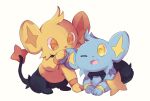  alternate_color animal_focus blue_fur commentary_request fangs highres no_humans one_eye_closed open_mouth pokemon pokemon_(creature) poppiina shinx shiny_pokemon simple_background sitting tail white_background yellow_eyes yellow_fur 