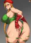  1girl absurdres anus ass blonde_hair blue_eyes breasts cammy_white highres jmg scar sideboob solo street_fighter sweat thighs 
