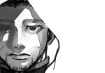  1boy closed_mouth expressionless facial_hair forehead goatee golden_kamuy greyscale highres kyuu_(ttt_28) lips looking_at_viewer male_focus monochrome ogata_hyakunosuke one-eyed portrait short_hair solo straight-on 