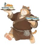  2022 absurd_res anthro belly big_belly felid food hi_res humanoid_hands huynhduyad14 kemono male mammal overweight overweight_male simple_background solo waiter 