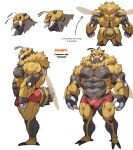 absurd_res antennae_(anatomy) anthro arthropod bee biped bulge hi_res hymenopteran insect male model_sheet muscular muscular_anthro muscular_male navel nipples pecs rear_view solo soonsky_kumu standing tail
