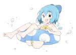  1girl blue_bow blue_eyes blue_hair bow cirno highres ice ice_wings innertube kt_kkz looking_at_viewer swimsuit touhou wings 