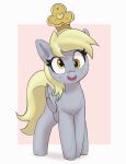  absurd_res blonde_hair crown derpy_eyes derpy_hooves_(mlp) equid equine female feral food friendship_is_magic grey_body hair hasbro hi_res mammal muffin my_little_pony pabbley pegasus smile solo standing tiara wings yellow_tail 