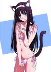  1girl absurdres alternate_costume animal_ear_fluff animal_ears black_hair blue_eyes blush_stickers bra cat_cutout cat_ear_panties cat_ears cat_lingerie cat_tail cleavage_cutout closed_mouth clothing_cutout collarbone commentary english_commentary flat_chest frilled_bra frills fukou hairband highres kemonomimi_mode lingerie long_hair looking_at_viewer meme_attire navel panties pink_bra pink_panties side-tie_panties solo stomach tail tohno_akiha tsukihime underwear white_hairband 