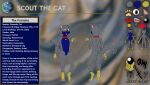anthro blue_body blue_fur brown_eyes butt collar collar_only domestic_cat felid feline felis fur grey_body grey_fur hi_res male mammal model_sheet nude pawpads planet scout_the_cat_(character) scoutthecat02 solo text yellow_body yellow_fur