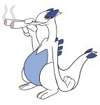 3_toes 4_fingers alpha_channel ambiguous_gender anthro blue_body dima_(artist) drugs feet fingers generation_2_pokemon hi_res holding_joint legendary_pokemon lugia marijuana nintendo pokemon pokemon_(species) red_eyes smoke smoking solo standing stoned substance_intoxication toes white_body