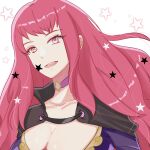  1girl absurdres breasts choker cleavage facial_mark fire_emblem fire_emblem_engage highres large_breasts n_54 pink_choker red_eyes red_hair solo star_(symbol) star_facial_mark upper_body yunaka_(fire_emblem) 