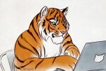  artist_name closed_mouth commentary computer english_commentary green_eyes indoors laptop nana_nakano no_humans orange_fur original tiger upper_body 