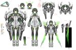  1girl absurdres arms_at_sides black_hair colored_inner_hair donxxxs facial_mark full_body green_eyes green_hair highres mecha_musume multicolored_hair original reference_sheet short_hair standing straight-on thighhighs two-tone_hair very_short_hair white_background 