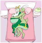 2023 3_fingers 3_toes anthro areola arms_around_partner bed belly big_belly big_breasts bird&#039;s-eye_view blush breasts colored digital_media_(artwork) dima_(artist) duo eyes_closed feet female female/female fingers furniture generation_2_pokemon generation_5_pokemon green_areola green_body green_nipples hi_res high-angle_view lying meganium nintendo nipples nude on_bed on_side pokemon pokemon_(species) pregnant rose_(n4ckl3) serperior shaded short_tail side_boob sleeping sleeping_together smile tail tail_around_partner toes white_body