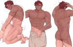  1boy abs ass back back_focus bare_back censored completely_nude diamant_(fire_emblem) ebinku erection fire_emblem fire_emblem_engage from_behind hetero highres large_pectorals looking_at_viewer multicolored_hair muscular muscular_male nipples nude pectorals penis red_eyes red_hair sex short_hair shoulder_blades smile solo_focus spiked_hair two-tone_hair 