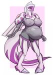 2023 4_fingers anthro anthrofied belly big_belly big_breasts black_sclera breasts colored digital_media_(artwork) dima_(artist) female fingers full-length_portrait generation_4_pokemon grey_body hi_res legendary_pokemon looking_at_viewer navel nintendo non-mammal_breasts outie_navel palkia pokemon pokemon_(species) portrait pregnant purple_body red_eyes shaded simple_background solo standing white_body wide_hips