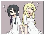  2girls awning bangs black_eyes black_hair blonde_hair chito_(shoujo_shuumatsu_ryokou) closed_eyes fusazakura light_blush long_hair low_twintails multiple_girls open_mouth shirt shoujo_shuumatsu_ryokou sleep_bubble sleepy twintails white_shirt yawning yuuri_(shoujo_shuumatsu_ryokou) 