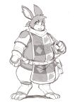  2022 anthro apricotsammi belly biped clothed clothing hi_res humanoid_hands lagomorph leporid mammal overweight rabbit simple_background solo 